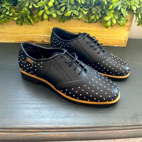 G.H Bass womens shoes size 6.5 black studded loafer tie brand new